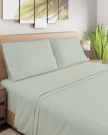 Purity Home Organic 100% Cotton Percale Sheets Queen Light Green, 16" Deep Pocket Queen Sheets Set, Sheets for Queen Size Bed, Cooling Sheets, Crisp & Breathable, Queen Sheet Set Light Green - LeafyLoom