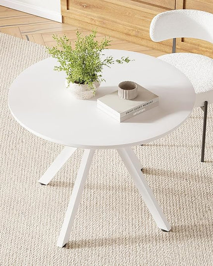 Farini White Dining Table for 4-6 Person,39" Round Wooden Dining Tabletop and Metal Frame for Home Kitchen Dining Desk (39 inch,100cm) - LeafyLoom