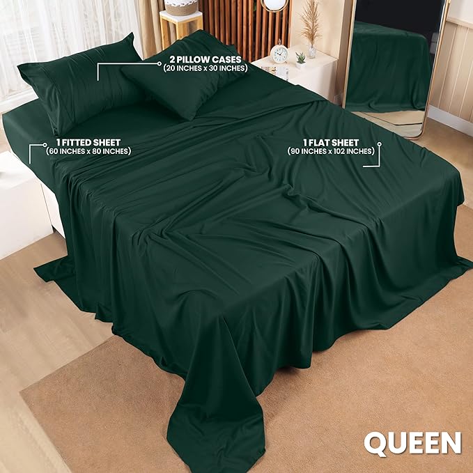 Utopia Bedding Queen Bed Sheets Set - 4 Piece Bedding - Brushed Microfiber - Shrinkage and Fade Resistant - Easy Care (Queen, Emerald) - LeafyLoom