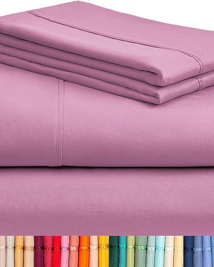 LuxClub Twin XL Sheets - Soft Twin Bed Sheets for-Boys-and-Girls-4 PC Deep Pockets 18" Eco Friendly Wrinkle Free-Kids-Fitted Sheets Machine Washable Hotel Bedding Silky Soft - Light Plum Twin XL - LeafyLoom