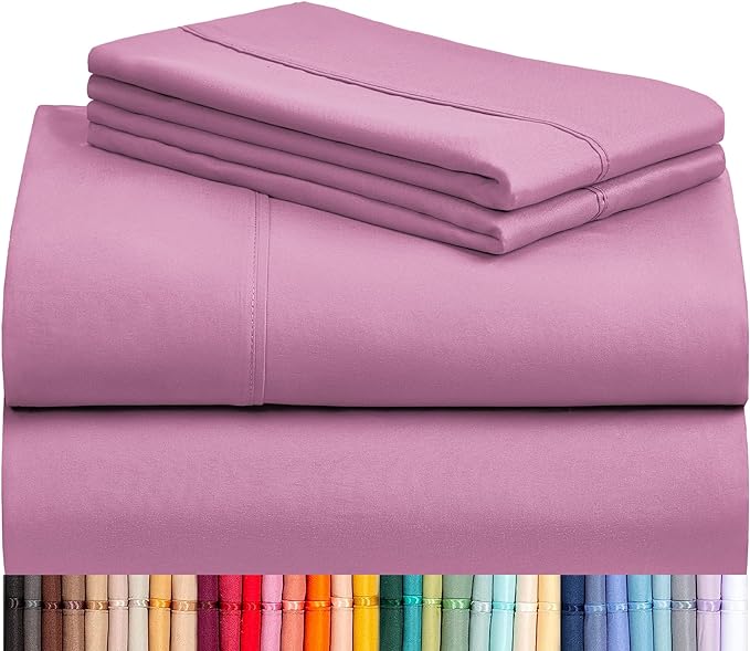 LuxClub 4 PC Sheet Sheets Deep Pockets 18" Eco Friendly Wrinkle Free-Kids-Fitted Sheets Machine Washable Hotel Bedding Silky Soft - Lavender Twin - LeafyLoom
