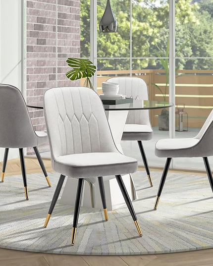 Alunaune Modern Dining Chairs Set of 2 Upholstered Kitchen Chairs Accent Chair, Mid Century Armless Leisure Chair Living Room Faux Leather Desk Side Chair with Gold Metal Legs-Ivory Grey - LeafyLoom