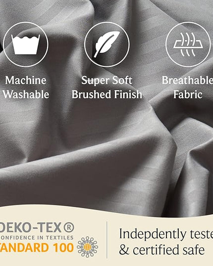LuxClub 6 PC King Size Sheet Set Bed Sheets, Breathable Luxury Bed Sheets, Deep Pockets 18" Wrinkle Free Cooling Bed Sheets Machine Washable Hotel Bedding (King, Striped Light Grey) - LeafyLoom