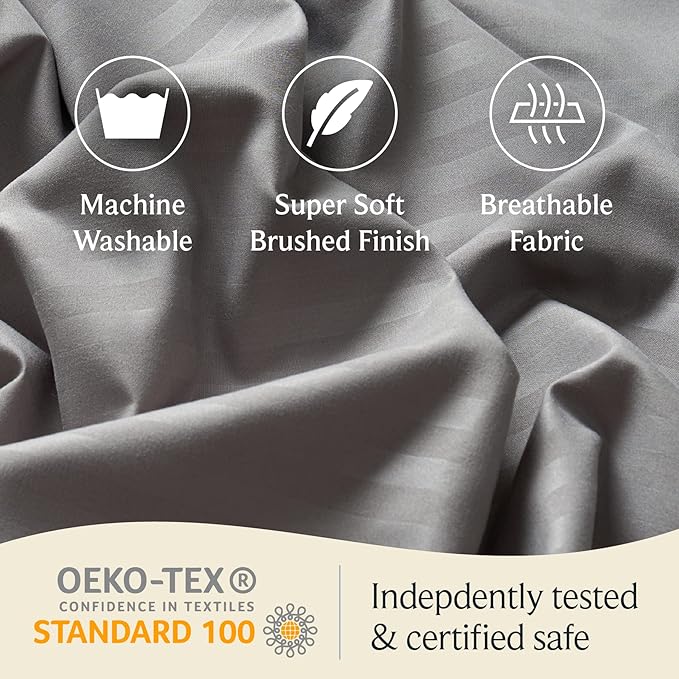 LuxClub Striped Sheets, 4 PC Striped Bed Sheets Twin Size, Deep Pockets 18" Eco Friendly Wrinkle Free-Kids-Fitted Sheets Machine Washable Hotel Bedding (Twin XL, Light Grey) - LeafyLoom