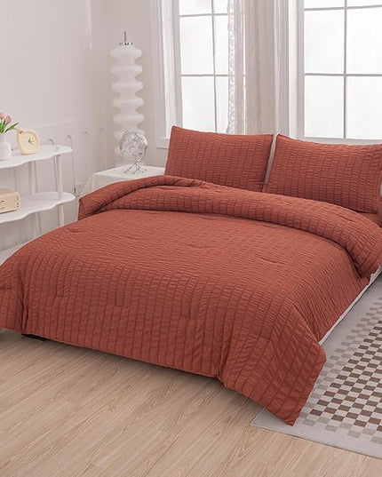 Burnt Orange Comforter Set Queen,Queen Sized Comforter Bedding Set, Burnt Orange Terracotta Bedding Set Queen Size,5 Pcs Lightweight Microfiber Bed Set - LeafyLoom