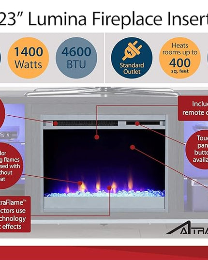 Ameriwood Home Lumina Fireplace TV Stand for TVs up to 70 Inch, Replaceable Electric Fireplace Insert Heater, Remote Control, Timer, Color Changing LED Lights, Crystal Ember Flames, Black Oak - LeafyLoom
