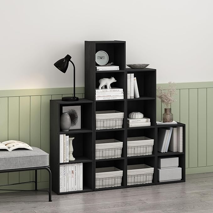 Furinno Luder Bookcase / Book / Storage, 2-Tier Cube, Blackwood - LeafyLoom