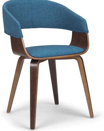 SIMPLIHOME Lowell 17 Inch Mid Century Modern Bentwood Dining Chair in Blue Linen Look Fabric, For the Dining Room - LeafyLoom