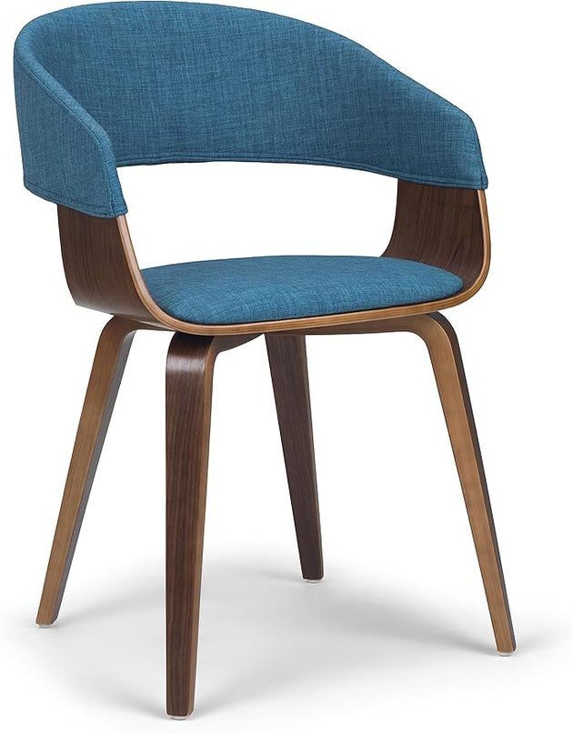 SIMPLIHOME Lowell 17 Inch Mid Century Modern Bentwood Dining Chair in Blue Linen Look Fabric, For the Dining Room - LeafyLoom