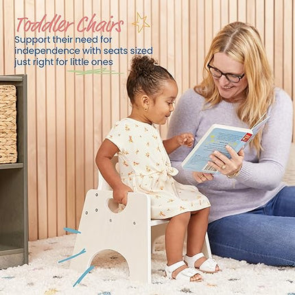 ECR4Kids Stackable Wooden Toddler Chair, 8in, Kids Furniture, White Wash, 2-Pack - LeafyLoom
