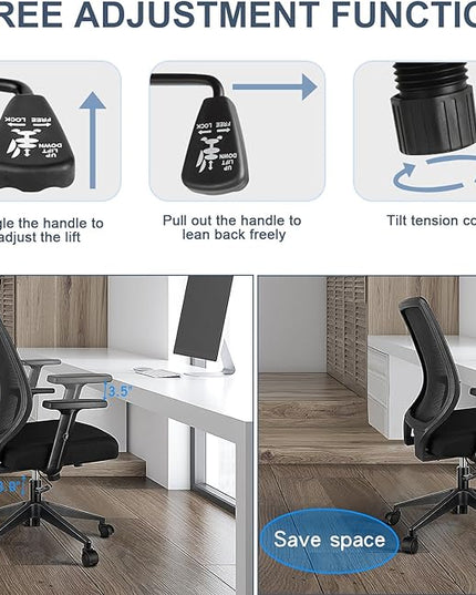 Schwake Ergonomic Office Chair Home Mesh Desk Chair with Adjustable Arms - Mid Back Computer Chairs for Adults - Swivel Task Chair Comfortable for Home Office (Black) - LeafyLoom