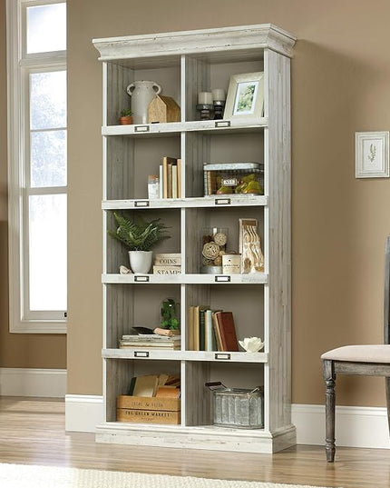 Sauder Barrister Lane Tall Bookcase/Book Shelf, L: 35.55" x W: 13.5" x H: 75.04", White Plank - LeafyLoom