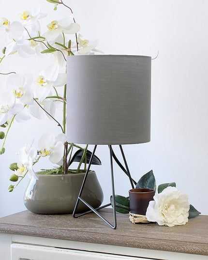 Simple Designs LT2066-GOG 14" Down to the Wire Metal Table Lamp with Fabric Shade, Gray with Gray Shade - LeafyLoom