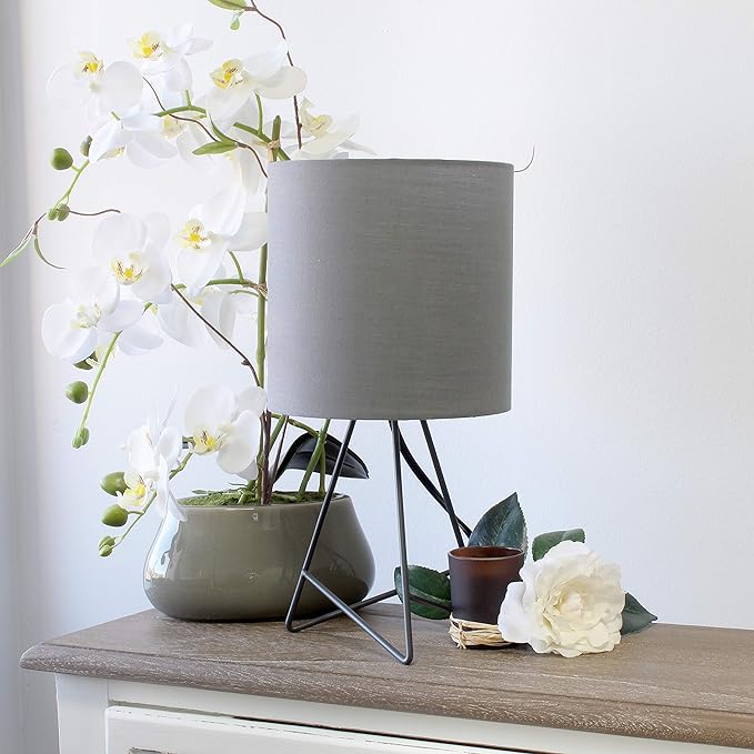 Simple Designs LT2066-GOG 14" Down to the Wire Metal Table Lamp with Fabric Shade, Gray with Gray Shade - LeafyLoom