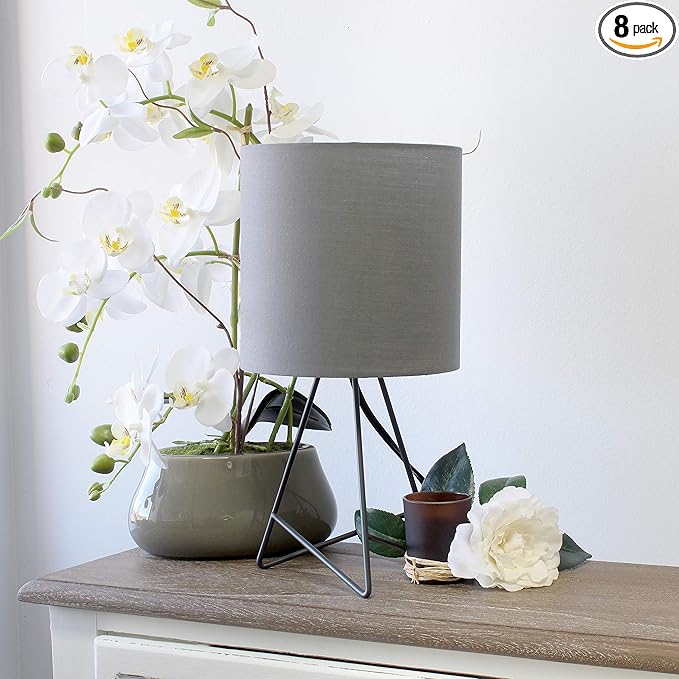 Simple Designs LT2066-GOG 14" Down to the Wire Metal Table Lamp with Fabric Shade, Gray with Gray Shade (Pack of 8) - LeafyLoom