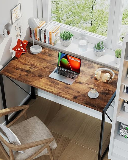 Coavas 39.4 inch Folding Desk No Assembly Required, Writing Computer Desk Space Saving Foldable Table Simple Home Office Desk, Slippy Vintage Brown - LeafyLoom