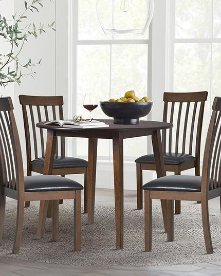 COLAMY Wooden Dining Chairs Set of 4, PU Leather Dining Room Kitchen Side Chair with Spindle High Back and Adjustable Foot Pegs - LightBrown - LeafyLoom