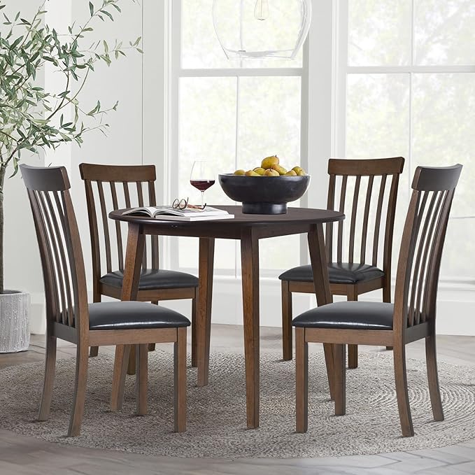 COLAMY Wooden Dining Chairs Set of 4, PU Leather Dining Room Kitchen Side Chair with Spindle High Back and Adjustable Foot Pegs - LightBrown - LeafyLoom