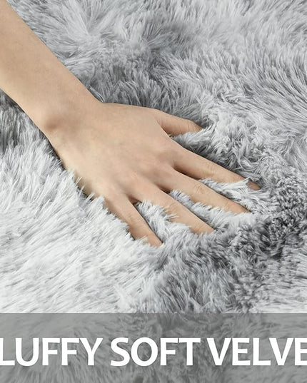 4x6 Large Area Rugs for Living Room, Super Soft Fluffy Modern Bedroom Rug, Tie-Dyed Light Grey Indoor Shag Fuzzy Carpets for Girls Kids Nursery Room Home Decor - LeafyLoom
