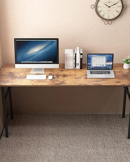 SogesGame Computer Desk, 62 Inch Large Desk Modern Simple Style Folding Tables, Home Office Writing Desk, Space Saving Foldable Table, No Install Needed, Retro Black - LeafyLoom