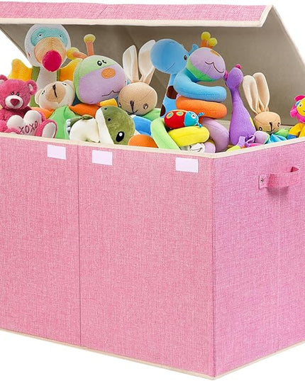 popoly 122L Large Toy Box Chest with Lid, Foldable Toy Storage Organizer Bin Boxes with Removable Divider for Kids, Boys, Girls, Nursery, Playroom, 26"x17" x17"(Linen Pink) - LeafyLoom