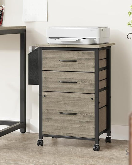 3 Drawer File Cabinet with 18'' Extended Board, Fabric Drawer, Mobile Filing Cabinet Fits A4/Letter Size Files, Rolling Printer Stand with Storage Bag, File Cabinet for Home Office, Grey - LeafyLoom