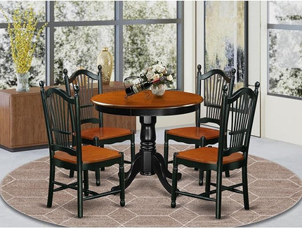 East West Furniture ANDO5-BCH-W Antique 5 Piece Room Set Includes a Round Wooden Table with Pedestal and 4 Kitchen Dining Chairs, 36x36 Inch - LeafyLoom