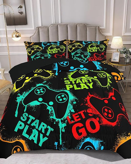 Kids Comforter Bedding Set Twin Size, 3 Piece Super Soft Breathable Print Kids Bedding Sets for Boys, Machine Washable Durable Comforter Set with Comforter and 2 Pillowcases (Twin, GamePad) - LeafyLoom