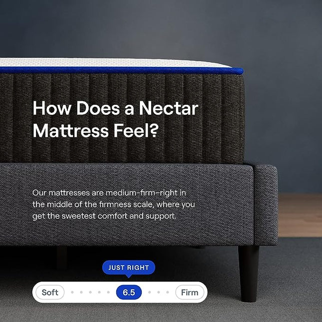 Nectar Premier Copper Full 14” Mattress with Bed Frame & Headboard - Grey - Medium Firm Gel Memory Foam - Triple Action Cooling - 365-Night Trial - Forever Warranty - Easy Assembly - 8” Legs - Slats - LeafyLoom