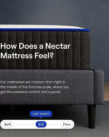 Nectar Premier Copper 14" Queen Mattress - Medium Firm Gel Memory Foam Mattress & Bed Frame & Headboard - Gray - Queen - 8 Inch Legs and Sturdy Wooden Slats - LeafyLoom
