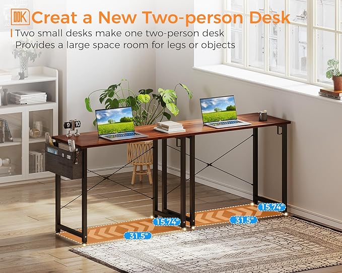 ODK Laptop Desk Study Desk, 32 Inch Small Desk, Writing Desk with Storage, Work Table with Headphone Hook for Small Space Home Office, Deep Brown - LeafyLoom