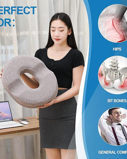 JEMA Donut Pillow, Tailbone Memory Foam Seat Cushion by Ergonomic Innovations for Sores, Coccyx, Sciatica, Pregnancy, Post Natal (Brown) - LeafyLoom