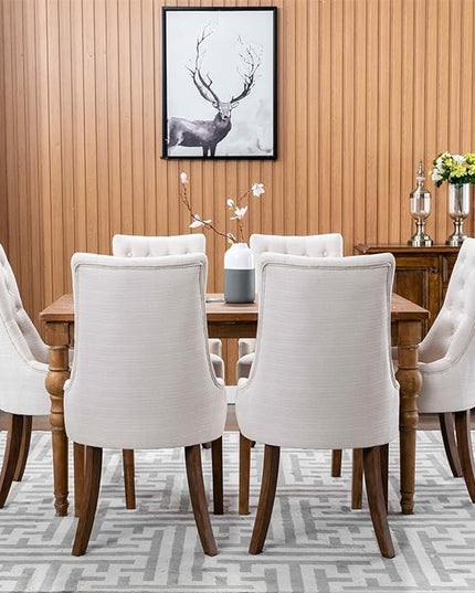 COLAMY Wingback Upholstered Dining Chairs Set of 2, Fabric Side Dining Room Chairs with Tufted Button, Living Room Chairs for Home Kitchen- Beige - LeafyLoom