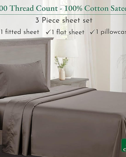 California Design Den Twin XL Sheet Set, 600 Thread Count Sateen, 100% Cotton Deep Pocket Sheets, Soft, Cooling Brown Sheet Set, Hotel-Quality Bedding - Brown - LeafyLoom