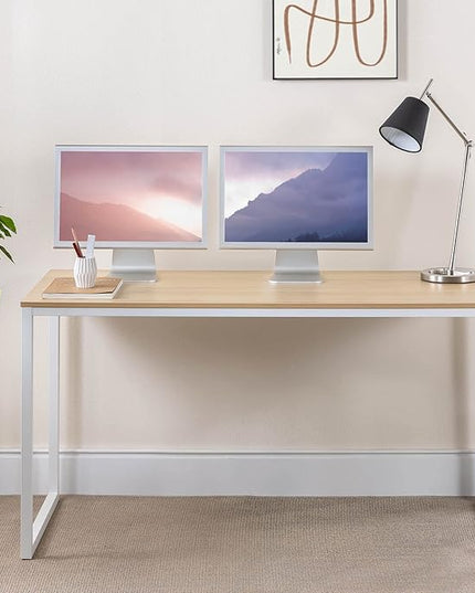 ZINUS Jennifer 55 Inch White Frame Desk, Computer Workstation, Office Desk, Dining Table, Easy Assembly, Natural - LeafyLoom