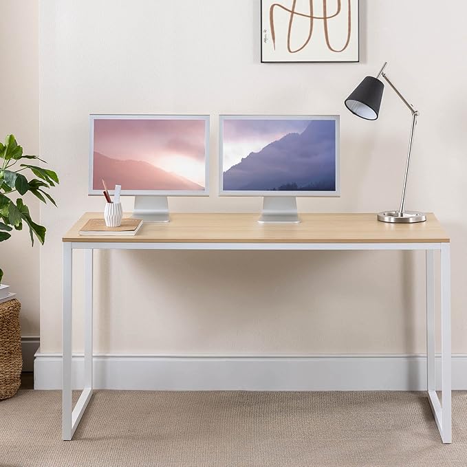 ZINUS Jennifer 55 Inch White Frame Desk, Computer Workstation, Office Desk, Dining Table, Easy Assembly, Natural - LeafyLoom