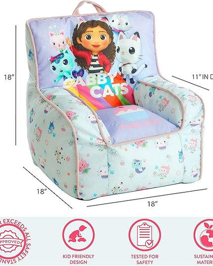 Idea Nuova Gabby's Dollhouse Kids Fabric Bean Bag Chair with Piping & Top Carry Handle, Large - LeafyLoom
