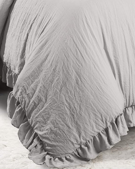 Lush Decor Reyna Ruffle Comforter Set - 3 Piece Cozy Ruffled Bedding Set - Timeless Elegance and Comfort for Bedroom - King, Light Gray - LeafyLoom