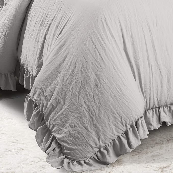Lush Decor Reyna Ruffle Comforter Set - 3 Piece Cozy Ruffled Bedding Set - Timeless Elegance and Comfort for Bedroom - King, Light Gray - LeafyLoom
