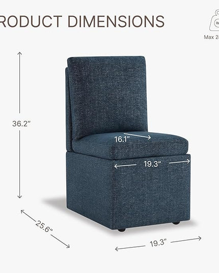Upholstered Dining Chair with Casters Armless Modern Rolling Design for Diningroom Bedroom Livingroom Reading Room, Set of 2, Blue - LeafyLoom