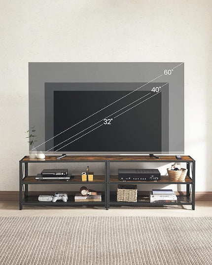 VASAGLE TV Stand, TV Console for TVs Up to 75 Inches, TV Table, 70.1 Inches Width, TV Cabinet with Storage Shelves, Steel Frame, for Living Room, Bedroom, Rustic Brown and Black ULTV096B01V1 - LeafyLoom