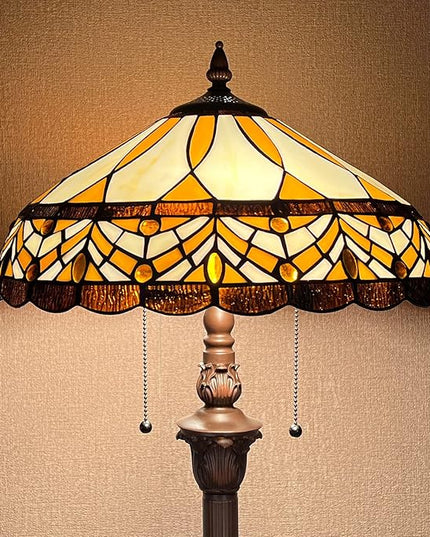 Capulina Tiffany Floor Lamp Amber Melody Antique Style Stained Glass Standing Reading Light 2-Light 16X16X66 Inches for Living Room Bedroom Home Office - LeafyLoom