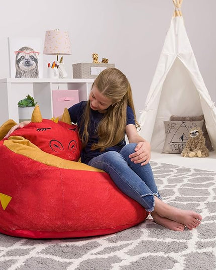 Posh Creations Cute Soft and Comfy Bean Bag Chair for Kids, Large, Animal - Red Dragon - LeafyLoom