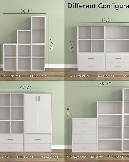 Apexa 2-Tier Cube Storage Organizer Shelves, Stackable Wood Bookcase Fits Cubby Bins for Organization, Dorm Teen Room Decor & Home Office, White - LeafyLoom