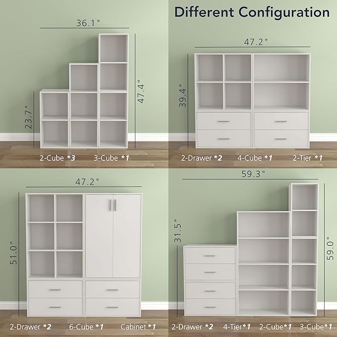 Apexa 2-Tier Cube Storage Organizer Shelves, Stackable Wood Bookcase Fits Cubby Bins for Organization, Dorm Teen Room Decor & Home Office, White - LeafyLoom