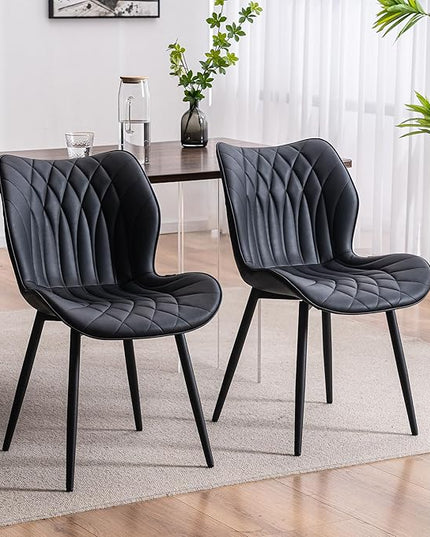 YOUNIKE Dining Chairs Set of 2, Upholstered Faux Leather Kitchen & Dining Room Chairs, Modern Living Room Bedroom Side Chairs with Wide Wing Back and Adjustable Metal Legs, Black - LeafyLoom