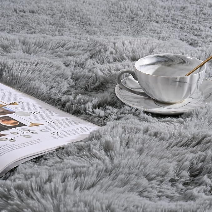 Softlife Grey 4x5.3 Feet Area Rug for Living Room Bedroom Super Soft Shaggy Rugs for Boys Girls Kids Room Fluffy Fuzzy Carpets Long Plush Bedside Rug Nursery Christmas Home Decoration - LeafyLoom