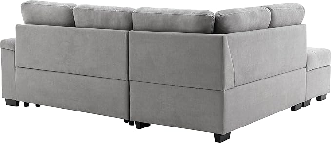 Convertible Sleeper Sectional Sofa with Pull Out Bed and Movable Ottoman, L Shaped Reversible Couch with Hidden Arm Storage & USB Charge, 4 Seat Corner Sofa&Couches for Living Room, Gray 87.4" - LeafyLoom