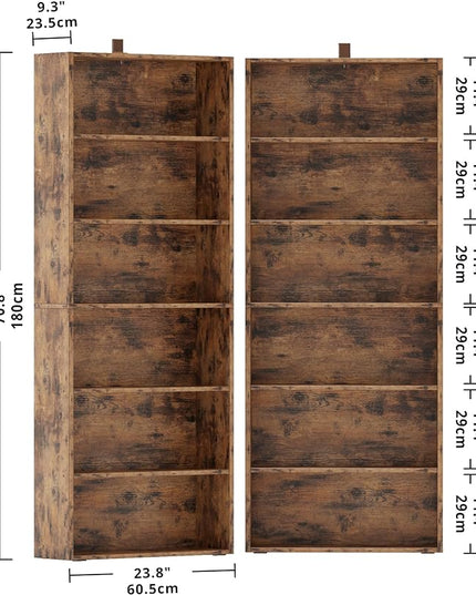IRONCK Bookshelves and Bookcases Set of 2 Floor Standing 6 Tier Display Storage Shelves 70in Tall Bookcase Home Decor Furniture for Home Office, Living Room, Bed Room - LeafyLoom