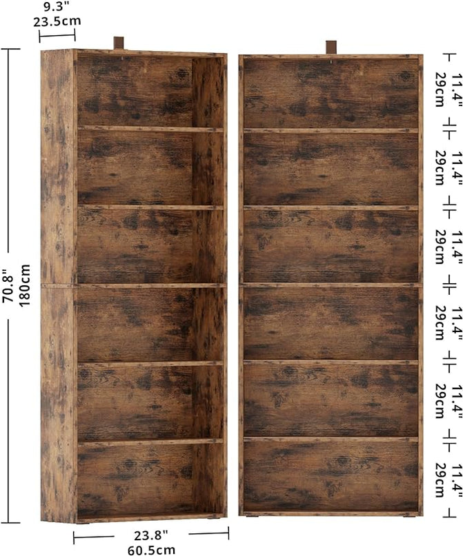 IRONCK Bookshelves and Bookcases Set of 2 Floor Standing 6 Tier Display Storage Shelves 70in Tall Bookcase Home Decor Furniture for Home Office, Living Room, Bed Room - LeafyLoom